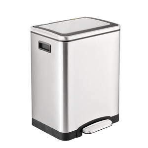 वाणिज्यिक स्टेनलेस स्टील चांदी आयताकार 30l दोहरी बिन कचरा रेस्तरां और खाली कचरे के लिए पेडल के साथ कर सकते हैं - Product Image 3