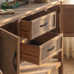American Retro Entryway Cabinet Distressed Wood 3 Compartment Storage Living Room Furniture - Product Image 4
