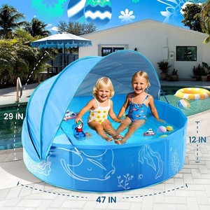 Piscine ronde gonflable avec auvent pare-soleil pour enfants, jeux aquatiques en plein air, matériau PVC bleu ciel - Product Image 3
