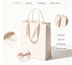 High Quality Exquisite Reusable Gift <b>Bag</b> With Gold Embossing Ribbon Handle Art Paper <b>Craft</b> <b>Bag</b> For Gift Packaging - Product Image 5