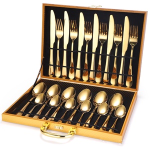 Best-Selling 24-piece Stainless Steel Gold Cutlery Set with Wooden Box