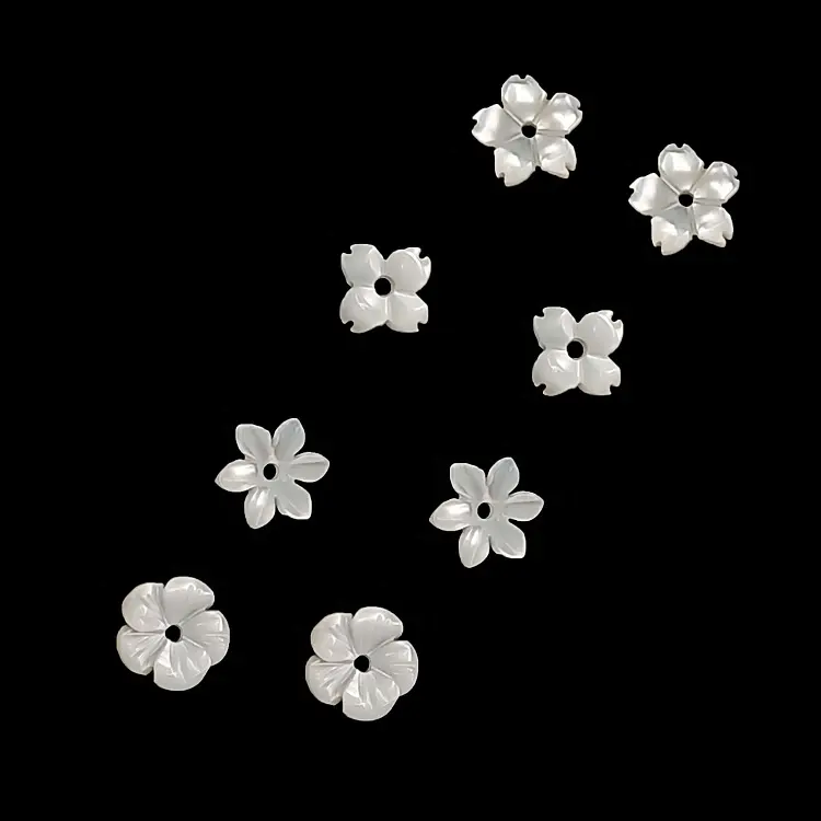 6mm Carved Mother Of Pearl Natural White Sea Shell Flower Earring Beads For Hair Accessories Jewelry Production