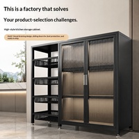 Armoire de cuisine haute en acier carbone résistant à la rouille, unité de rangement multi-niveaux avec porte en verre ondulé pour ustensiles de cuisine et provisions