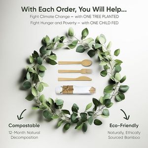ชุดช้อนส้อมไม้ไผ่หรูหราเป็นมิตรกับสิ่งแวดล้อม ย่อยสลายได้  ประกอบด้วยส้อม มีด ช้อน ขนาด 140 มม. พร้อมผ้าเช็ดปากแบบม้วนสำเร็จรูป  สำหรับอาหาร - Product Image 4