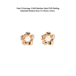Pendientes de perlas de acero inoxidable 316L con baño de oro PVD, resistentes y sostenibles, para mujer. - Product Image 2