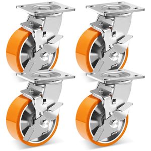 Roues de chariot industrielles robustes en fonte et PU de 4, 5, 6 et 8 pouces pour chariots à main d'usine et chariots d'atelier pour charges lourdes - Product Image 1
