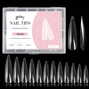 Gelsky False Nail Packaging Box Full Cover 500 Nail Tips Extra Long Stiletto Gel Tips French Nail Tip