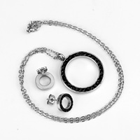 Ensemble de bijoux en acier inoxydable de haute qualité, plaqué or 18 carats PVD, tendance, boucles d'oreilles rondes creuses et colliers pour femmes