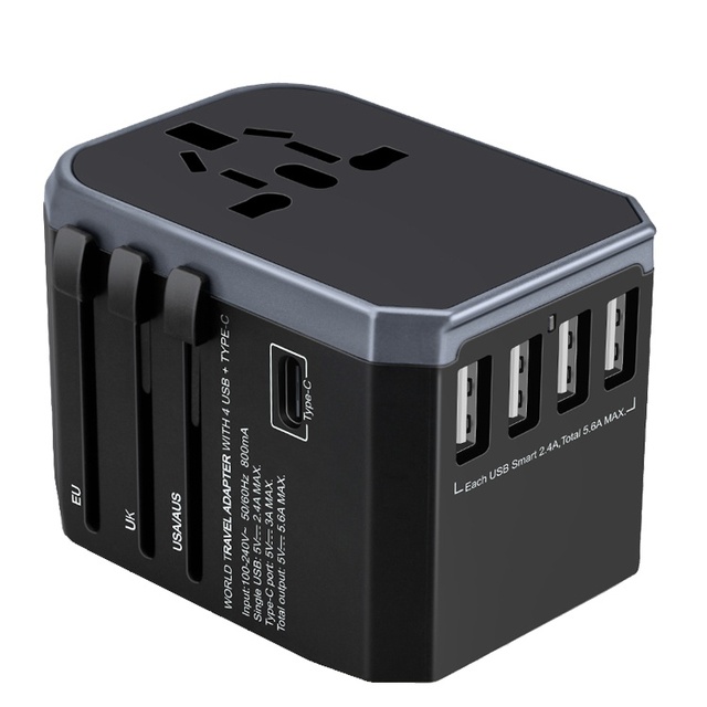 4 USB and 1 Type-C Port Adapter Electrical Smart Socket Universal Travel Charger With UK US AU EU Plug Adapter