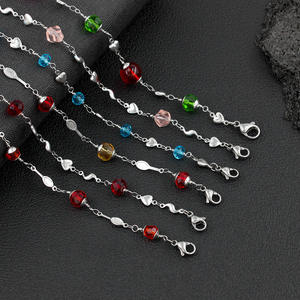 APAN and OREA-pulsera con <span class=keywords><strong>cuentas</strong></span> de corazón de cristal <span class=keywords><strong>para</strong></span> mujer, brazalete pequeño de acero inoxidable, decoración de verano - Product Image 4