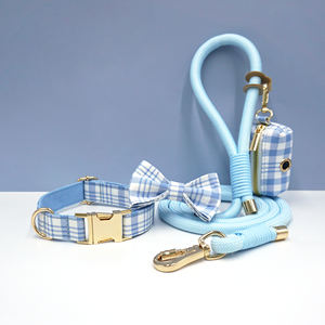 Conjunto de Correa y <span class=keywords><strong>Collar</strong></span> para Perro con Lazo a Cuadros Personalizado, Accesorios Ajustables para Mascotas, Logotipo Personalizado, Color Personalizado, Correa Larga para Perro con Logotipo - Product Image 6