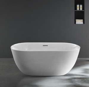 Vasca da Bagno Ovale Moderna di Lusso Autoportante in Acrilico Bianco Ecosostenibile con Piletta di Scarico per Adulti per Bagno Interno Appartamento - Product Image 1