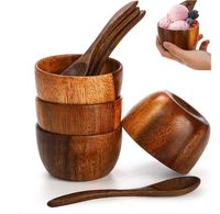 Nouveau produit Explosion Bol en bois d'acacia 4 oz Petit bol à sauce avec cuillère pour fête à domicile
