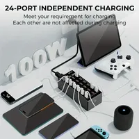 Chargeur USB de bureau 24 ports 100W/20A, adaptateur d'alimentation multifonction 5V/2.4A, station de charge rapide pour téléphone portable avec port USB Type C