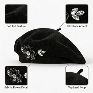 Béret en laine pour femme adulte, logo personnalisé, broderie à la main, hiver, décontracté, extérieur, respirant, polaire, vente en gros, OEM/ODM, directement <span class=keywords><strong>de</strong></span> l'usine - Product Image 2