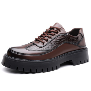 Chaussures derby en cuir marron pour homme, semelle épaisse, motif crocodile, talon bas, chaussures habillées décontractées pour le bureau, taille 47 48 - Product Image 5