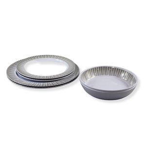Juego de cena de melamina entrelazada a rayas negras y doradas 2025, <span class=keywords><strong>vajilla</strong></span> duradera elegante de <span class=keywords><strong>12</strong></span> <span class=keywords><strong>piezas</strong></span> para el hogar y la fiesta - Product Image 4