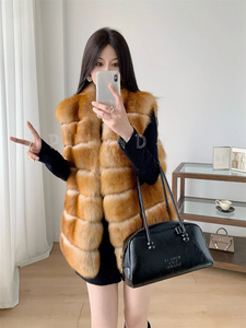 <span class=keywords><strong>Gilet</strong></span> en fourrure de renard pour femme, longueur 65 cm, coupe ajustée, en fourrure de renard <span class=keywords><strong>doré</strong></span> entière, idéal pour jeune <span class=keywords><strong>fille</strong></span>, simple, automne-hiver - Product Image 3
