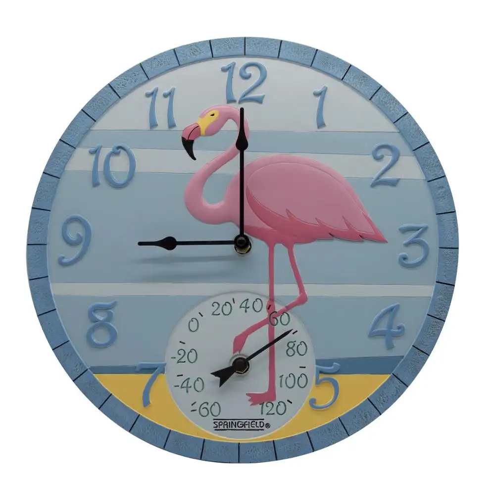 Reçine termometre 14 "poli reçine Flamingo termometre ile <span class=keywords><strong>saat</strong></span>, arama, çok renkli
