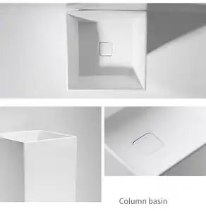 CaCa Square Shape Column Sanitary Ware Freestanding Ceramic Bathroom Sink Hand Wash Pedestal Basin