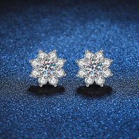 E036 Exquises boucles d'oreilles clous en argent sterling 925 avec moissanite tournesol pour femme, bijoux élégants