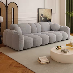 Sofá Cama de 3 Plazas para Sala de Estar Pequeña, Estilo Crema, Adorable, Lindo, Súper Suave, Tela Bouclé, Color Algodón de Azúcar - Product Image 3