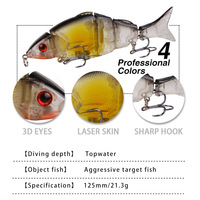 Leurre Artificiel ABS Rigide 12,5cm/21,3g Multi-sections, Simulation de Nageur, Hameçon à Fente Sanguine pour la Pêche en Mer et en Eau Douce