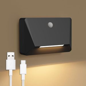 USB Rechargeable LED Wall Lamp Sensor Control Black Plastic Minimalist Design 2700K Warm White <b>Light</b> Wall Mounted for Bedroom - Product Image 1