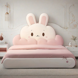 Dễ Thương Thỏ Trẻ Em Của Giường Đặt Hiện Đại Màu Hồng & Trắng Mềm Mại Da Trẻ Em Của Giường Cho Cô Gái Thanh Lịch Phim Hoạt Hình Bọc Giường Cho Trẻ Em - Product Image 2