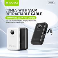 BAVIN vente en gros petite banque d'alimentation câble rétractable PC1122S 10000mah 22.5w charge rapide avec affichage LED
