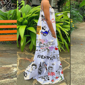<b>Spaghetti</b> Strap Printed <b>Long</b> Dress Women Casual Vintage Maxi Dress Daily Wear Fashion Summer Dress - Product Image 2