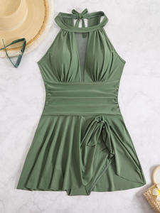 Übergröße Einteiliger Badeanzug für Damen XXXXL Einfarbig Neckholder-Rockboden Umweltfreundliche Strand-Bademode - Product Image 3