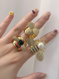 <span class=keywords><strong>Bague</strong></span> ajustable en forme d'abeille, coccinelle, homard et crabe, plaquée or 18 carats et argent, bijoux de mode pour usage quotidien et fêtes, vente en gros - Product Image 3