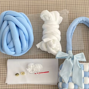 Bolsa de material DIY tejida a mano con tablero de ajedrez, bolsa de nube cosida a mano, hilo islandés hecho a sí mismo, regalo creativo - Product Image 1