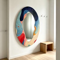 Miroir mural décoratif ovale irrégulier avec cadre en bois, impression arc-en-ciel, art abstrait personnalisé pour la décoration murale de la maison