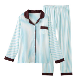 Pyjama en molleton pur coton rayé à manches longues pour femme SUHE PJ-1471 avec logo frontal – Collection Printemps pour la maison - Product Image 5