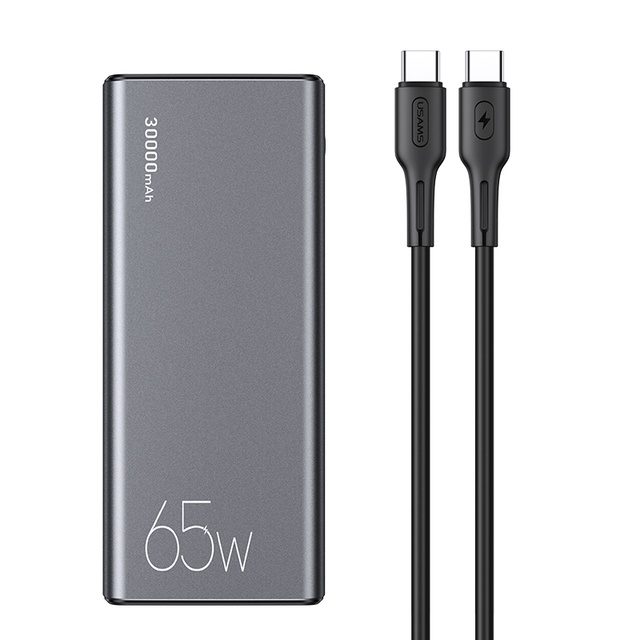 USAMS CM High Capacity 30000mah 65W Power Bank With  100W Type-C to Type-C PD Charing Data Cable