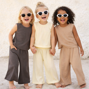 Set di <span class=keywords><strong>Abbigliamento</strong></span> Personalizzato per Ragazze, Completo Estivo Senza Maniche in Poliestere, Outfit in Due Pezzi per Bambine, Vendita all'Ingrosso di <span class=keywords><strong>Abbigliamento</strong></span> per Bambini - Product Image 1