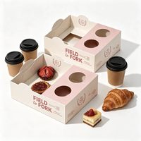 Plateau de transport combiné en carton personnalisé à prix d'usine, support en papier imprimé pour tasses à café, tartes, croissants et emballages de produits de boulangerie