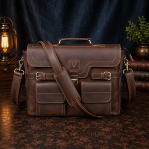 Maletín de Cuero para Contratistas, Maletín Profesional para el Trabajo, Bolsa de Mensajero para Portátil, Bolsa de Hombro para Viajes de Negocios para Hombres - Product Image 5
