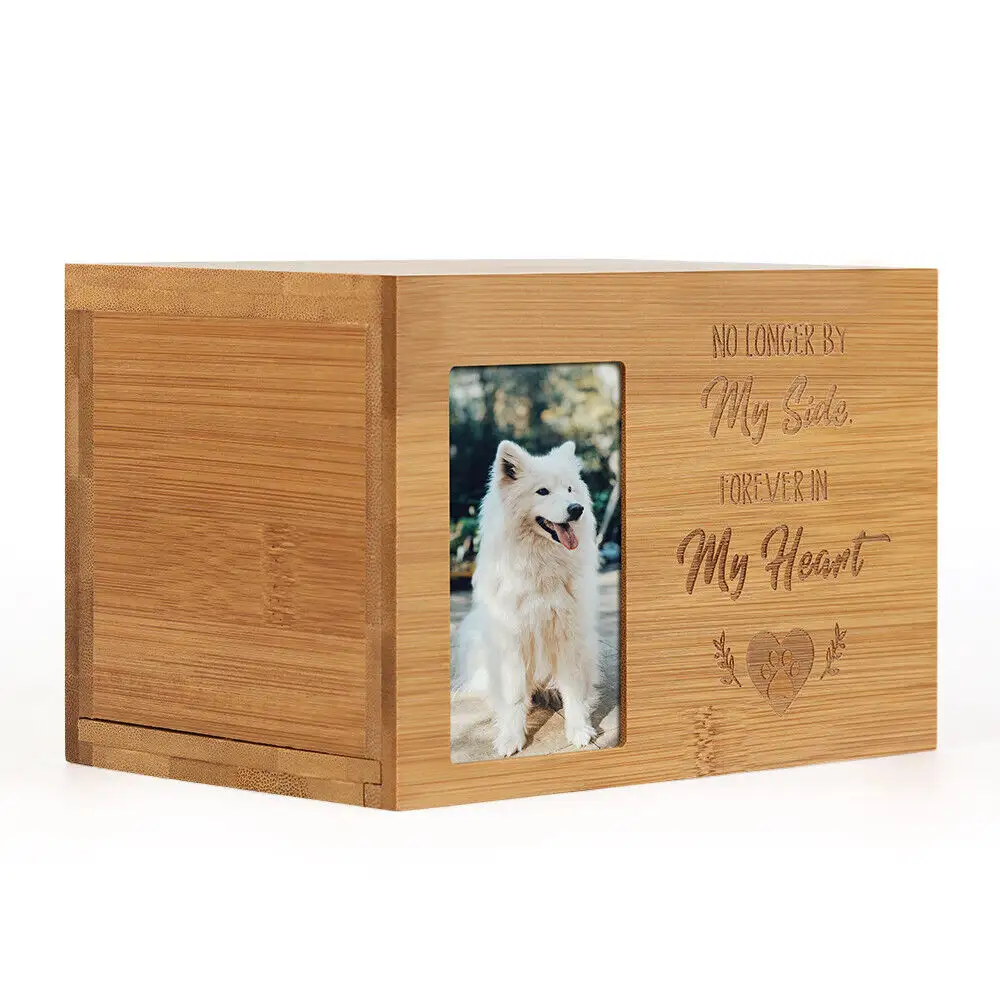 フォトフレーム猫と犬の棺が付いている木製の壷の煙突棺葬儀用品木製の松の記念箱ペットの灰