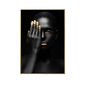 African American Wall Art - Silver Black Woman Portrait Poster Canvas Painting For Living Room Wall Decor Unframed
