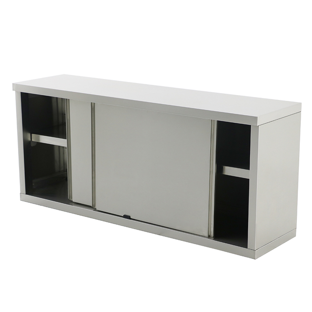 Heavy Duty SUS 304/201 Stainless Steel Wall Cabinet Sliding Door Commercial Kitchen Wall Mounted Storage Cupboard