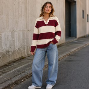 Maillot de rugby personnalisé pour femme, pull en tricot à col en V, motif brodé, manches longues, pull d'hiver, style maillot de sport - Product Image 1