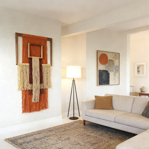 Arte Mural Tejido en Capas con Marco Geométrico, Decoración Moderna de Mediados de Siglo, Estilo Neutral para Espacios Contemporáneos - Product Image 3