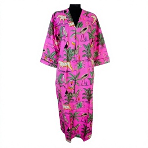 Vestido maxi de algodón con estampado de animales bohemio elegante para mujer, Jersey de algodón personalizado, vestido con cuello en V, vestidos de novia informales de verano y otoño - Product Image 1