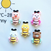 Modelo de abeja de dibujos animados de resina plana pintada a mano, cabujón para álbumes de recortes, decoración de pasteles DIY, accesorios de manualidades