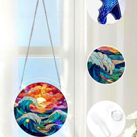 Nuevo Adorno Circular Acrílico para Colgar en Ventanas, con Luz, Escena de Río al Atardecer, Decoración Europea para Jardín Exterior