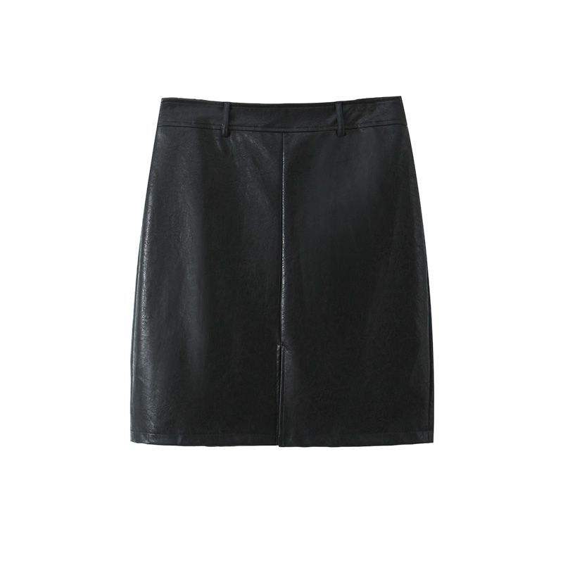 Black PU midi skirt