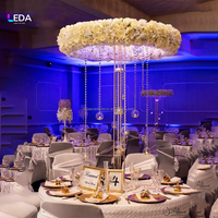 Centres de table de mariage LEDA, support rond en métal doré pour fleurs avec rideau de perles de cristal, décoration pour mariage, fête, événement